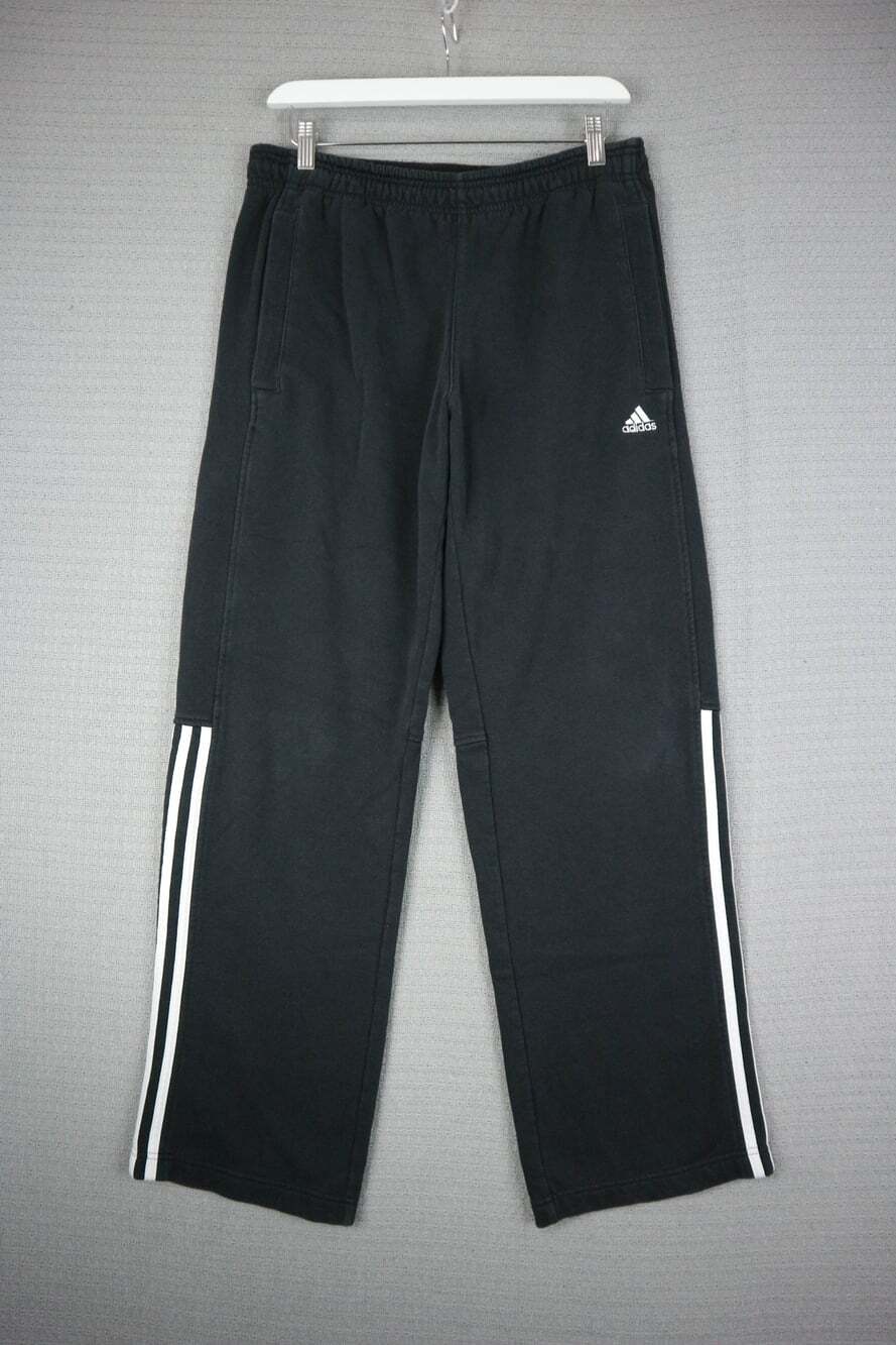 Adidas Black Wide Leg Sweatpants Track Pants with Side Stripes SMall Mens